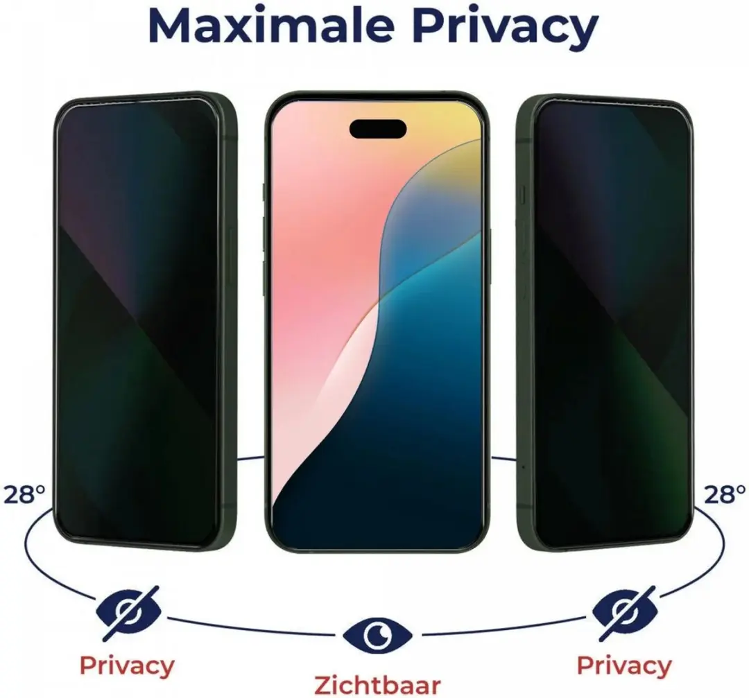 Rosso Privacy Screen Protector iPhone 16 Plus - 9H Glas - Installatietray
