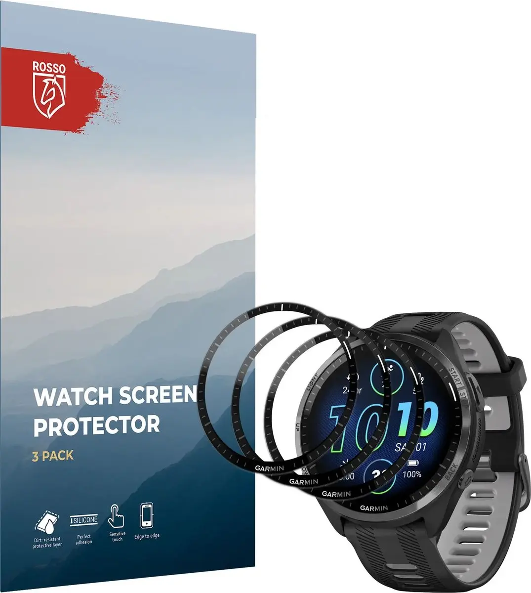 Rosso Hybrid Glass PMMA Screen Protector Garmin Forerunner 965 - 3 Stuks
