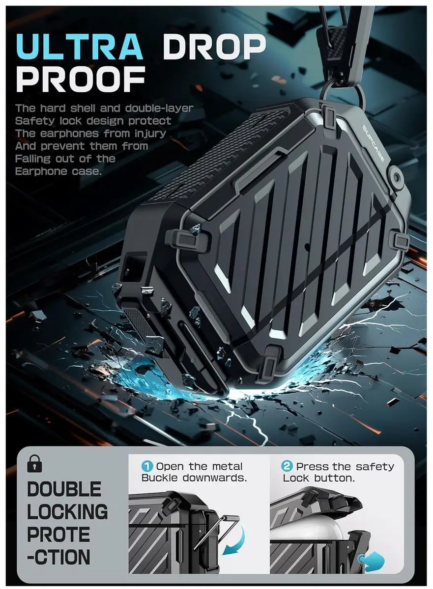 Supcase Unicorn Beetle Pro Hoesje AirPods Pro 3 - IP68 Waterdicht - Zwart - afbeelding 5 van 6