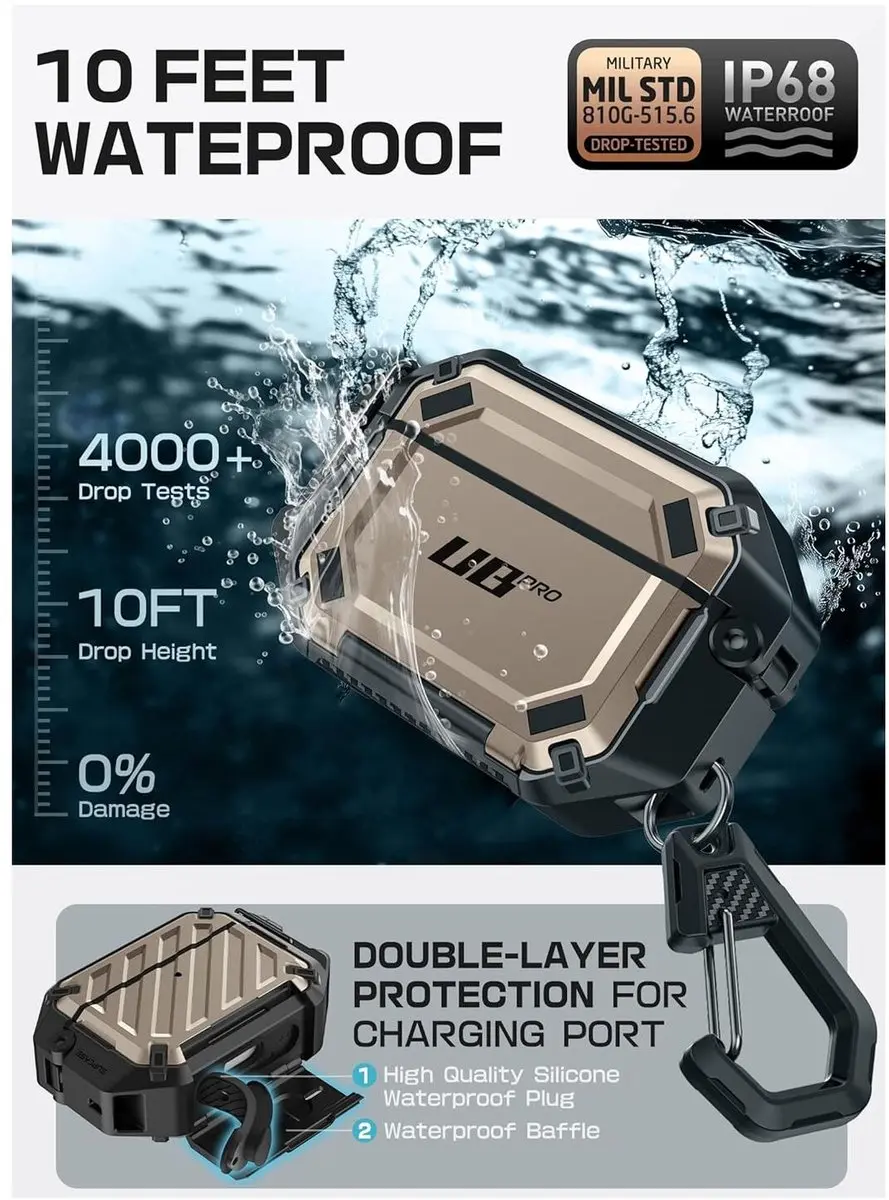 Supcase Hoesje AirPods Pro 3 - IP68 Waterdicht Goud - afbeelding 4 van 6