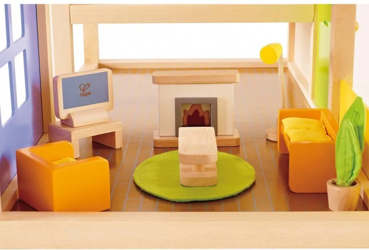 Hape Wohnzimmer Poppenhuismeubels - 7 Stuks - 1 Pop - Veelkleurig - afbeelding 5 van 8