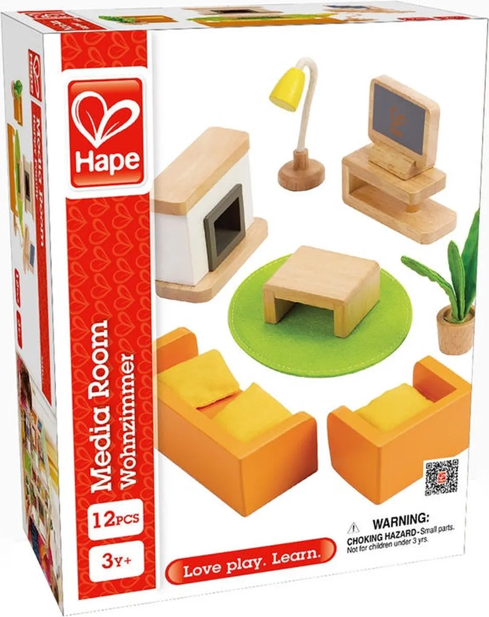 Hape Wohnzimmer Poppenhuismeubels - 7 Stuks - 1 Pop - Veelkleurig - afbeelding 4 van 8