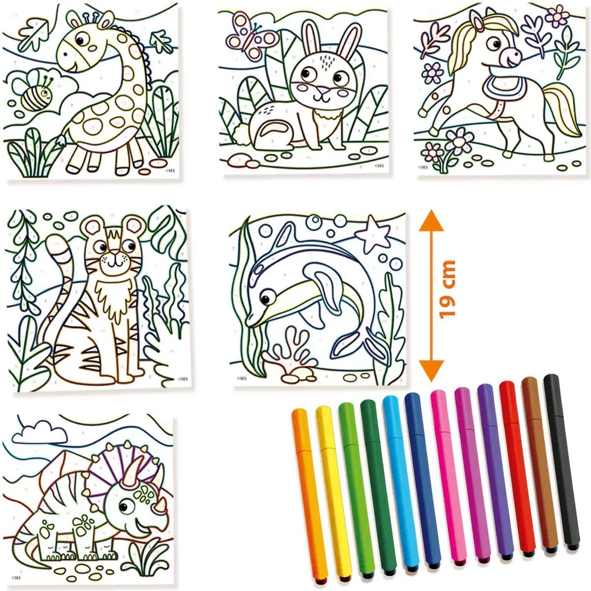 SES Creative Kleuren op Nummer Driehoek Grip Stiften - 6 Platen 12 Stiften