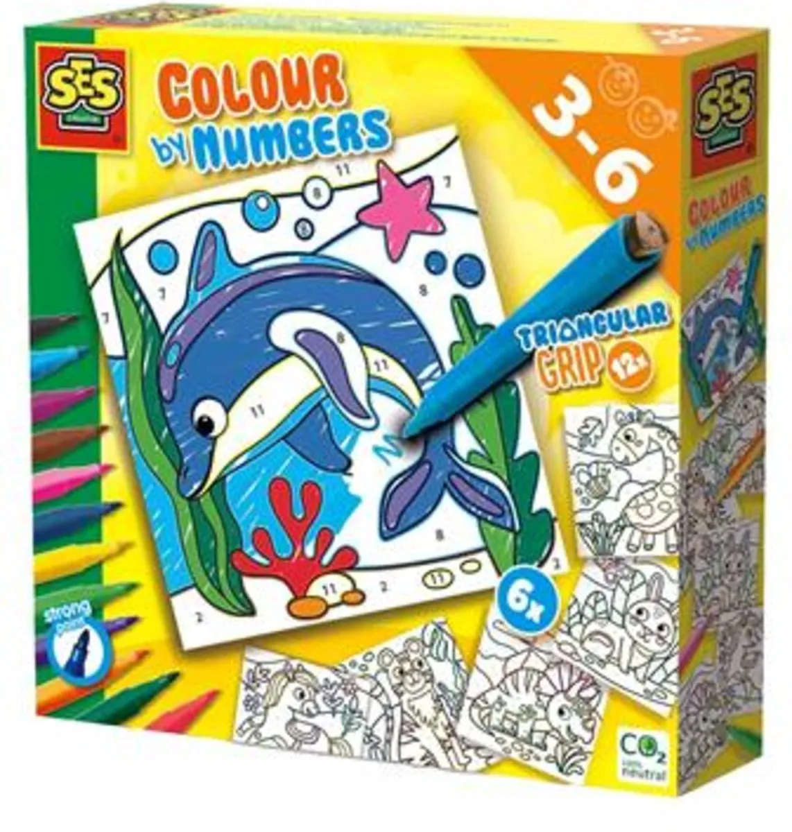 SES Creative Kleuren op Nummer Driehoek Grip Stiften - 6 Platen 12 Stiften