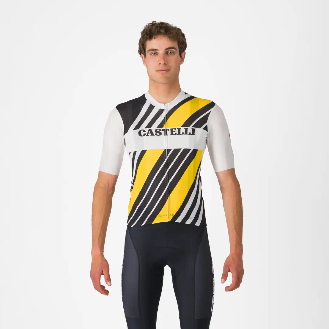 Castelli Heritage fietsshirt korte mouwen BLACK/WHITE-YELLOW