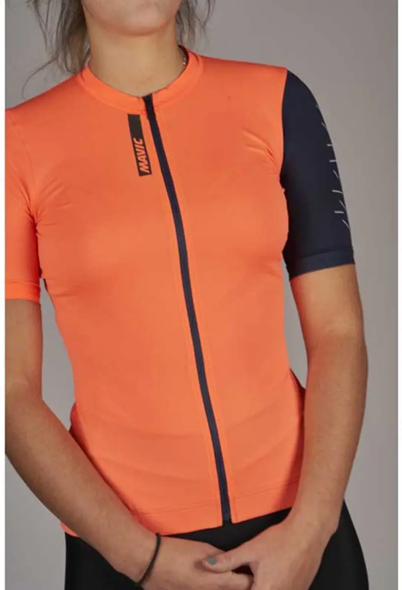 Mavic Essential Korte Mouw Wielertrui Vrouw S - Coral/Deep Blue
