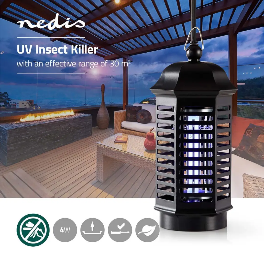 Nedis Insectenlamp UV 4W - 30 m² - Zwart