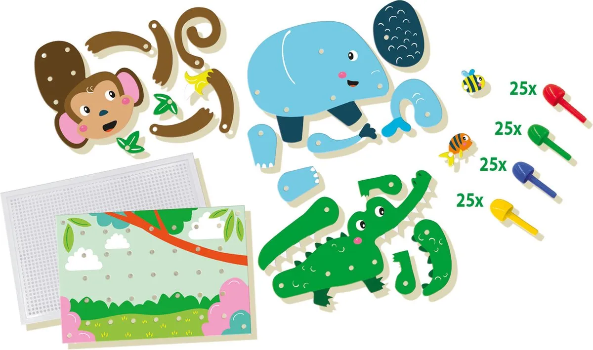 SES Creative Mozaïek Pinnenbord Dierenpuzzel - 100 Pinnen