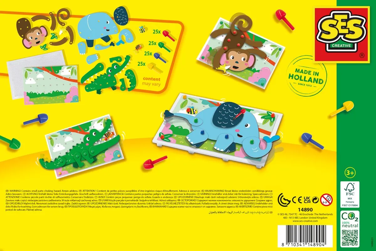 SES Creative Mozaïek Pinnenbord Dierenpuzzel - 100 Pinnen