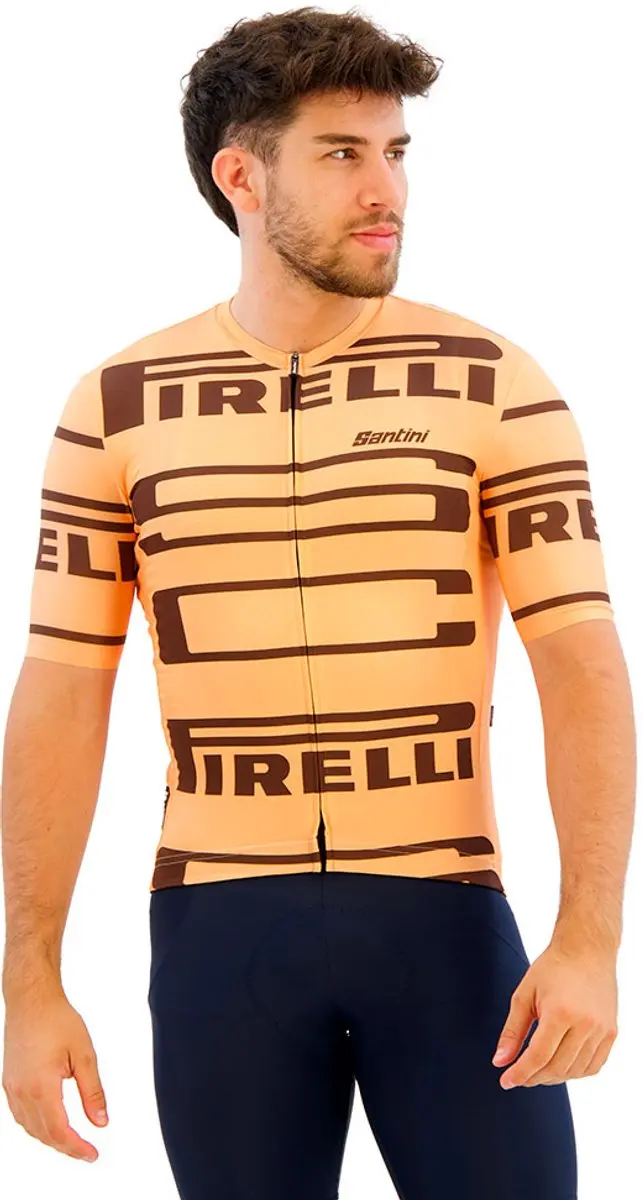 Santini Pirelli Korte Mouw Wielertrui Oranje L