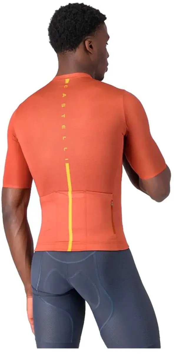 Castelli Drittone Logo Korte Mouw Wielertrui - S - Red Paprika/Mango/Mojito