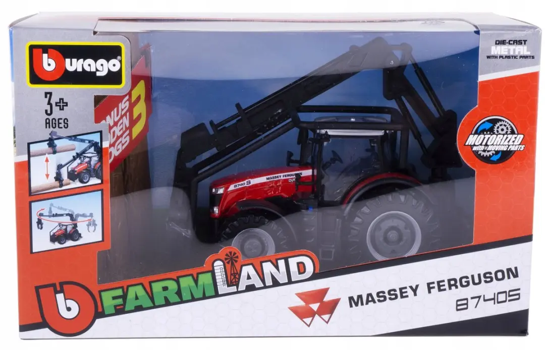 Bburago Massey Ferguson Traktor 87405 - Houtgrijper & Houtblokken - Zwart/Rood - afbeelding 2 van 5