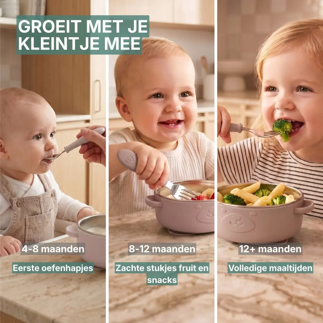 Broemba RVS Baby Bord met Zuignap & Bestek - Roze