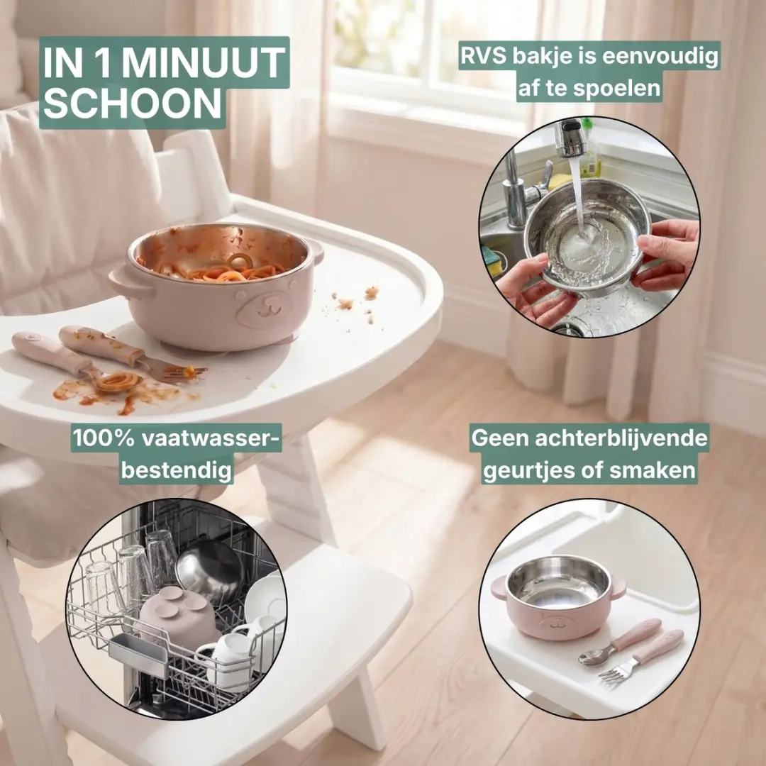 Broemba RVS Baby Bord met Zuignap & Bestek - Roze
