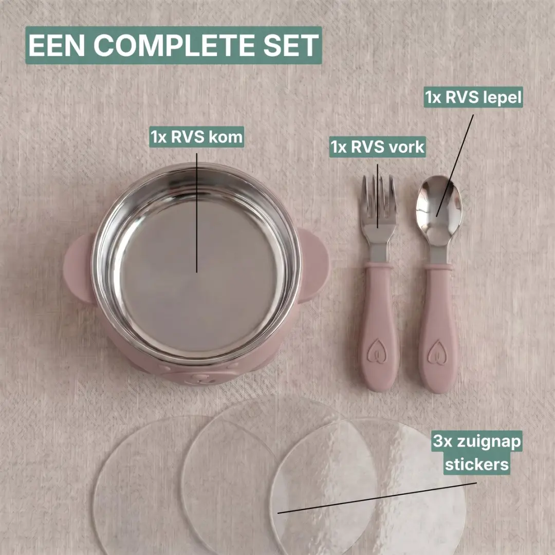 Broemba RVS Baby Bord met Zuignap & Bestek - Roze - afbeelding 6 van 6