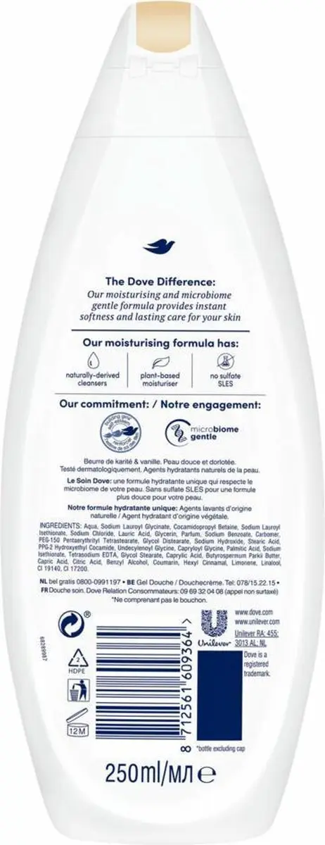 Dove Sheabutter & Vanille Douchegel - 6x250ml - afbeelding 3 van 6