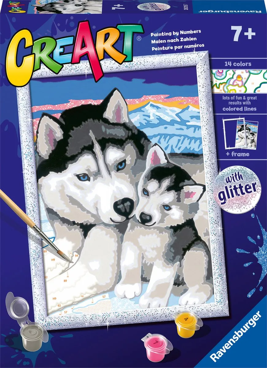 Ravensburger CreArt Cute Huskies Schilderen op nummer - 15 Kleuren - Multicolor