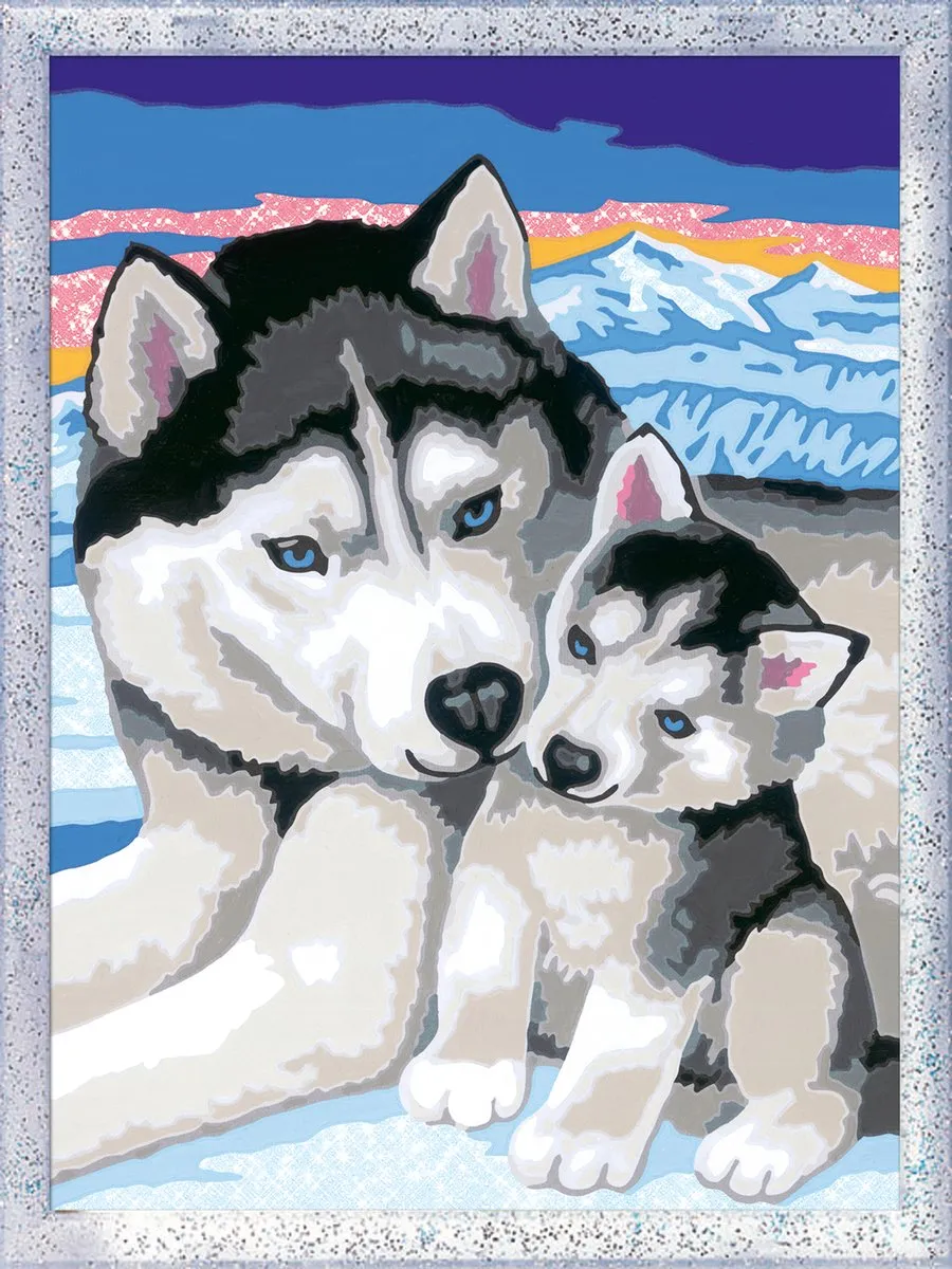 Ravensburger CreArt Cute Huskies Schilderen op nummer - 15 Kleuren - Multicolor