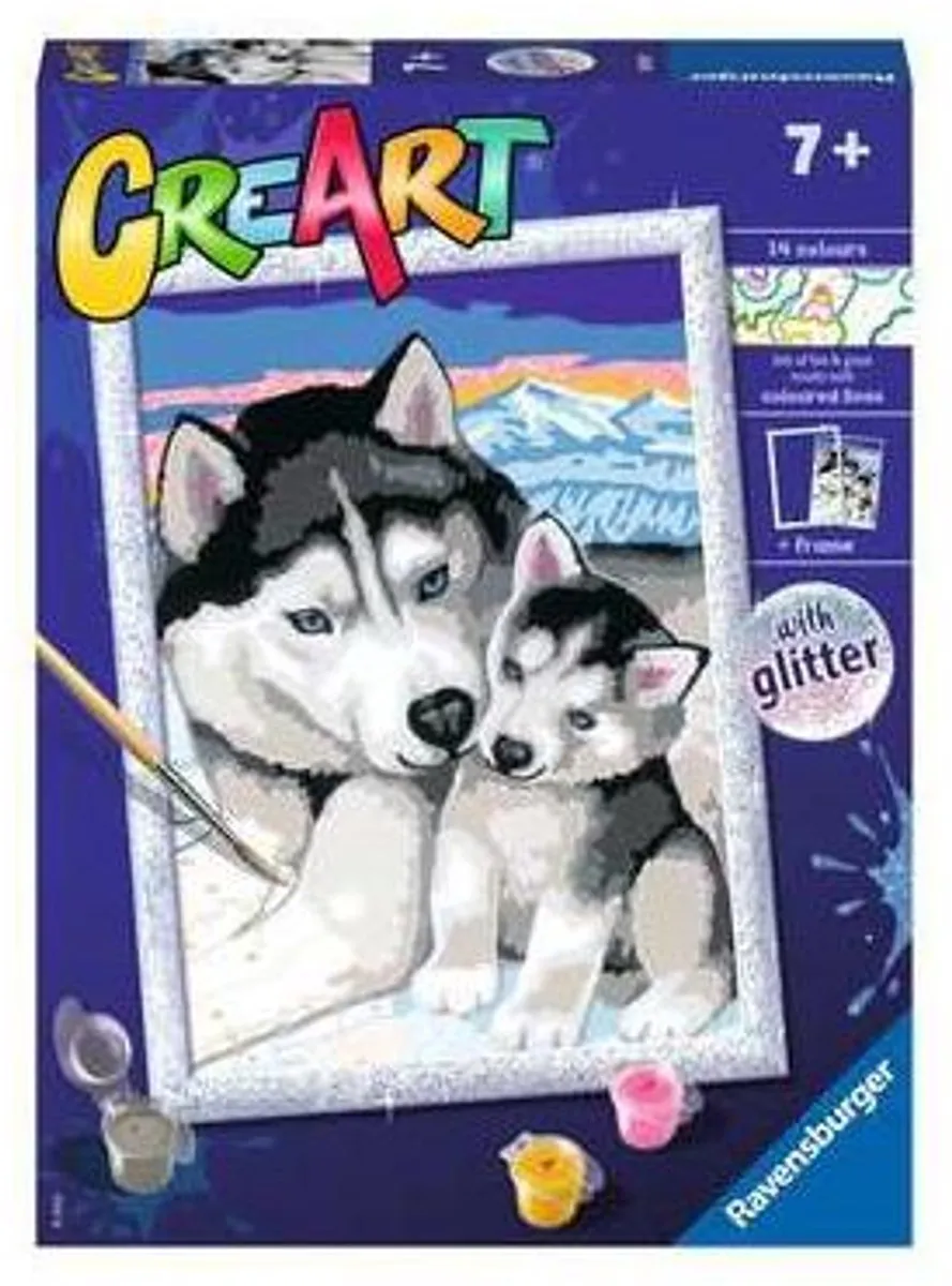 Ravensburger CreArt Cute Huskies Schilderen op nummer - 15 Kleuren - Multicolor