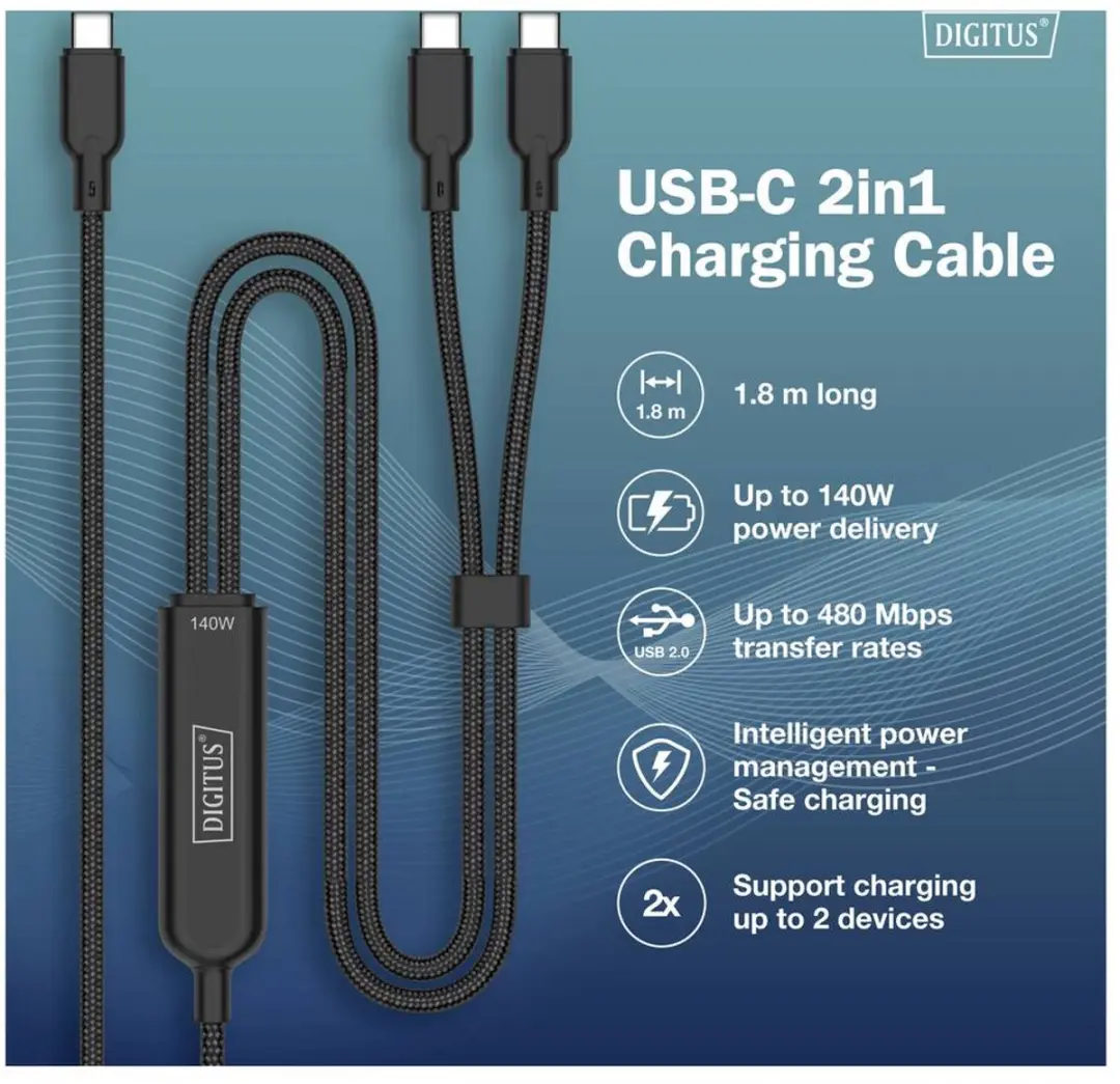 Digitus AK-300170-018-S USB-C-kabel 180cm - USB 2.0 - Zwart - afbeelding 6 van 6