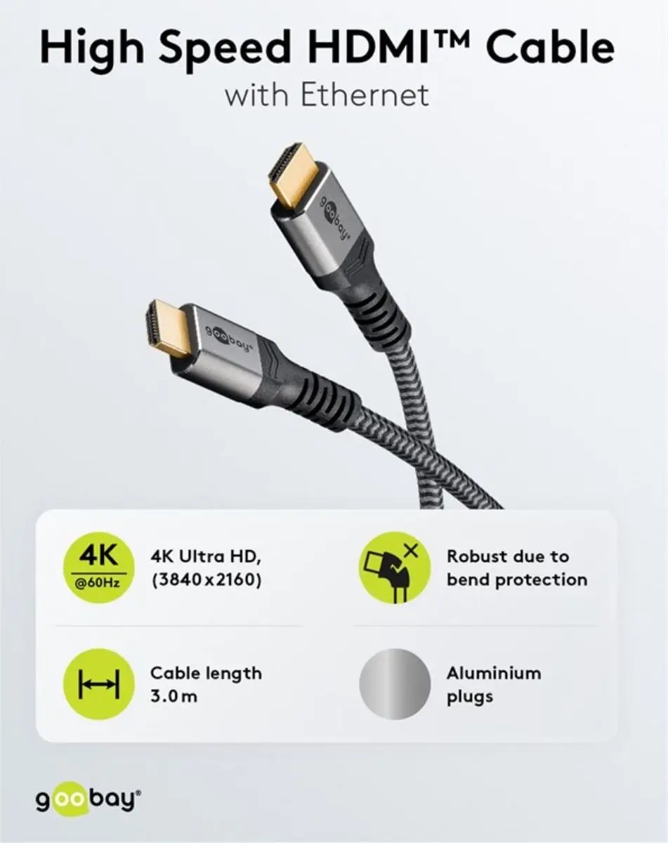 Goobay Premium HDMI-kabel 4K@60Hz 2m - Ethernet - Zwart