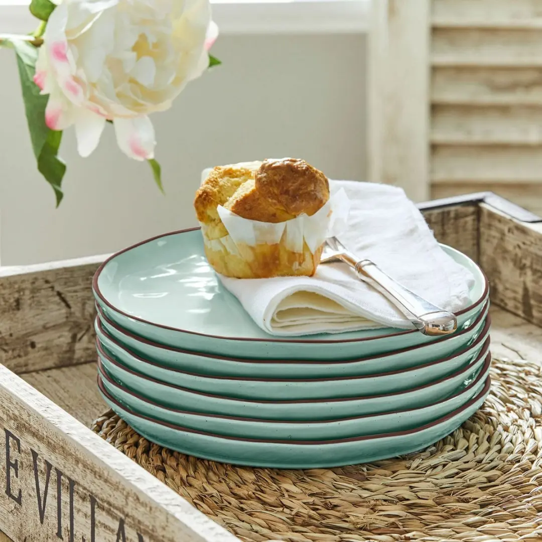 Loberon Dessertbordjes Biarré Turquoise - 6 Stuks