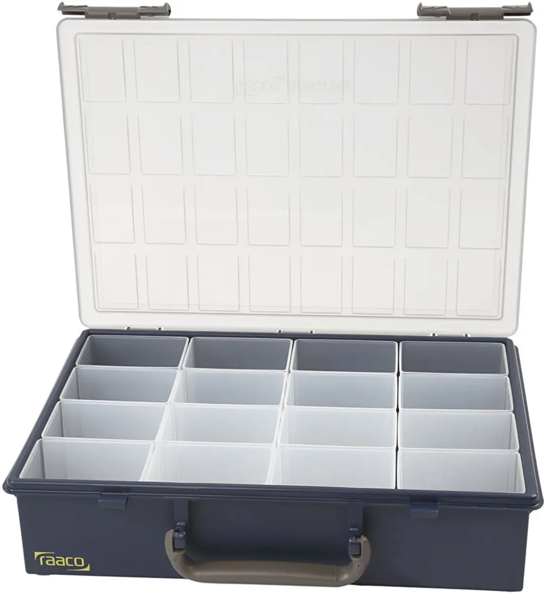 Opslag box afm 33 8x26 1 cm h: 8 cm 16 verplaatsbare inzet boxen 1set gatgrootte