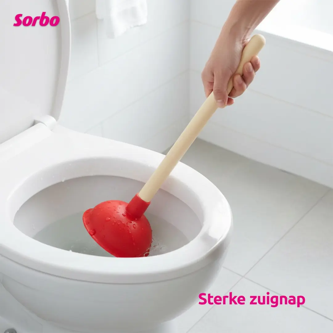 Sorbo Gootsteen Ontstopper - Rubberen Zuignap Houten Steel