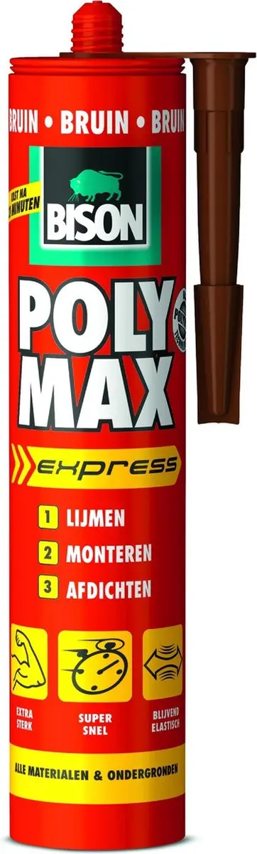 Bison Poly Max Express bruin koker 425 gram- Transparante montagelijm, lijmen, m