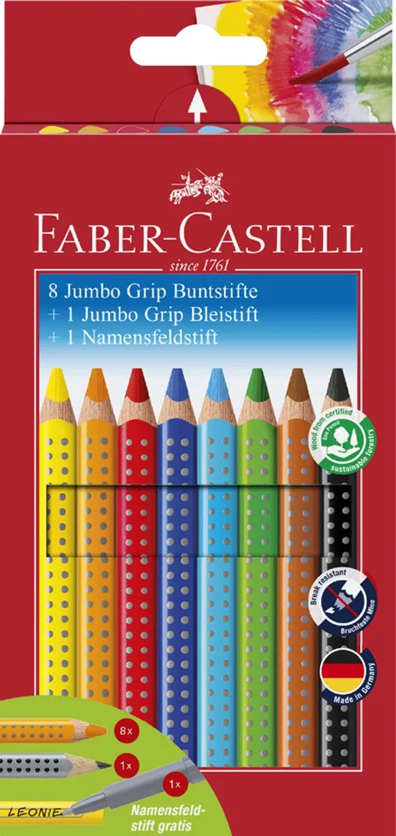 Faber-Castell Jumbo Grip Kleurpotloden - 10 Stuks (8+1+1)
