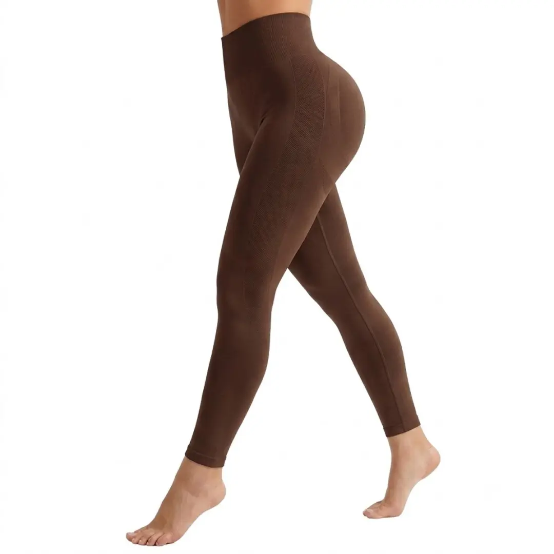 Koffie bruine naadloze yoga legging dames hoge taille sport legging buik control
