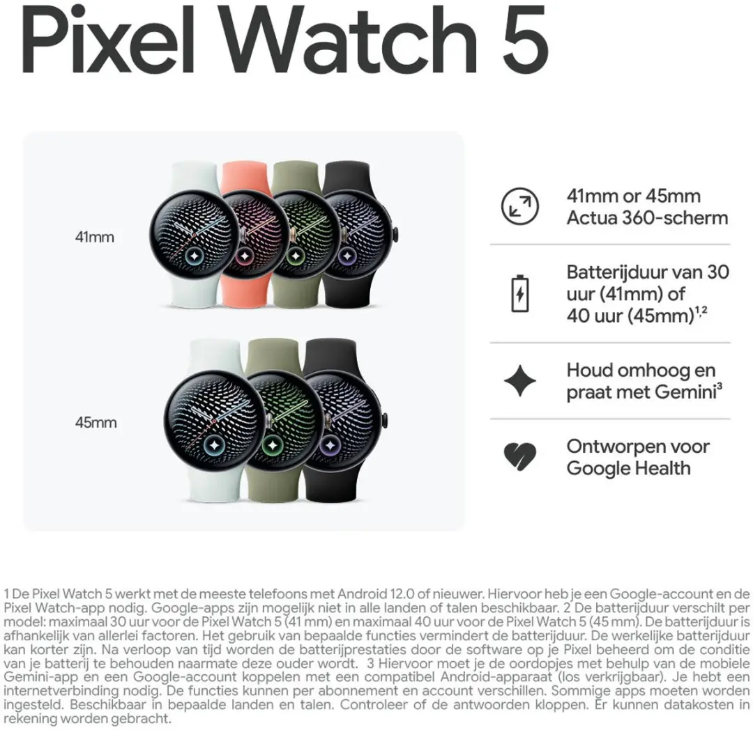 Google Pixel Watch 5 - 45mm - Zilverkleurig/Wit