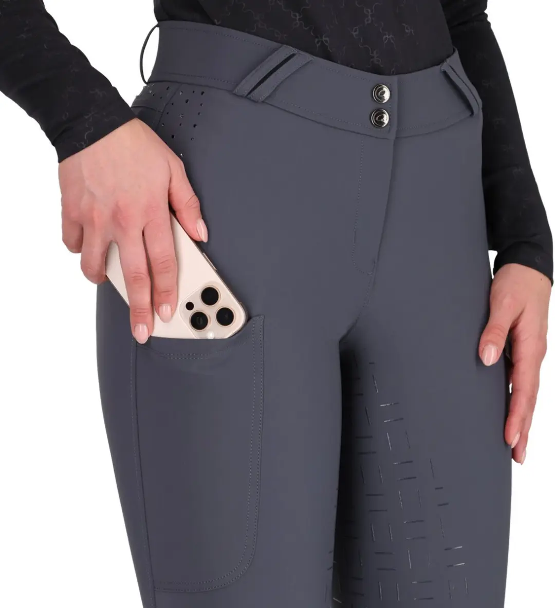 QHP Livora Full Grip Rijbroek 40 - Iron Grey - afbeelding 4 van 6