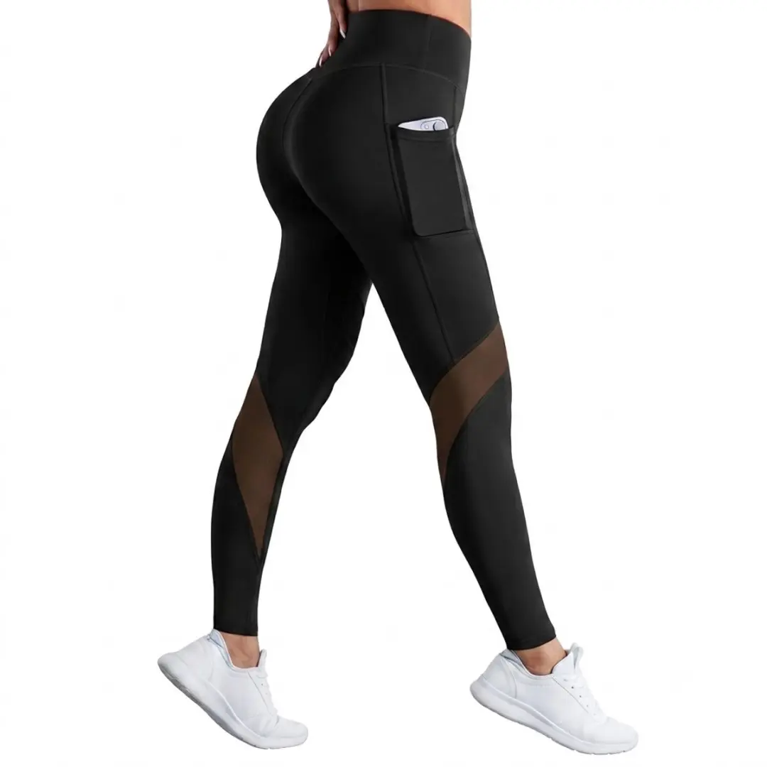 Zwarte yoga legging dames hoge taille sport legging compressie pilates legging b