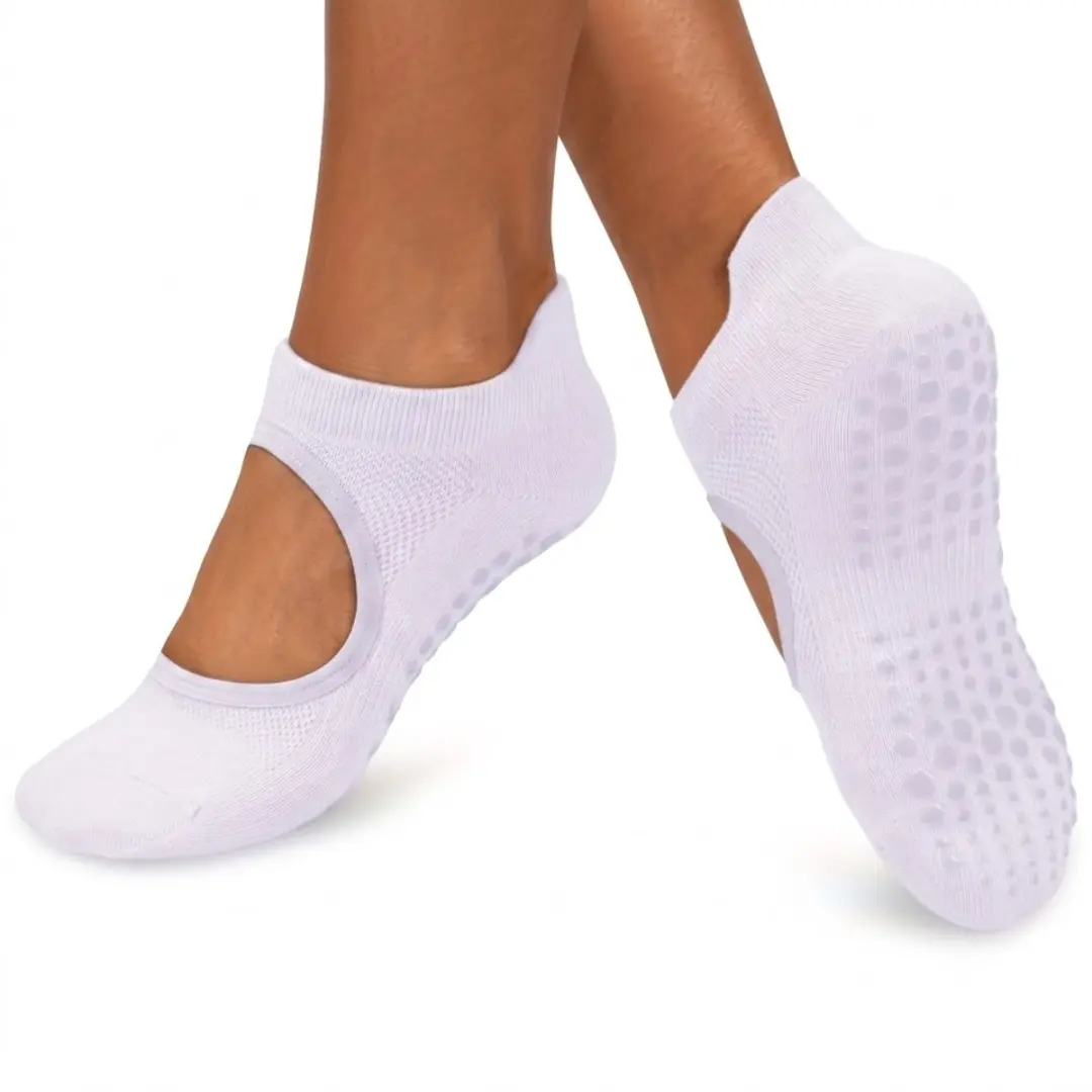 Paars antislip pilates sokken dames 2 paar ademende open wreef yoga sokken met s