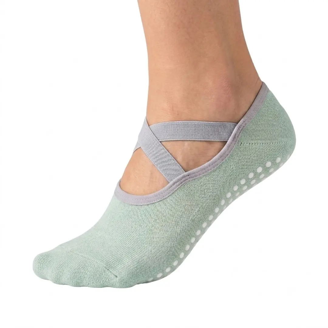 Matcha groen antislip pilates sokken dames ademende ballet sokken met kruiselast