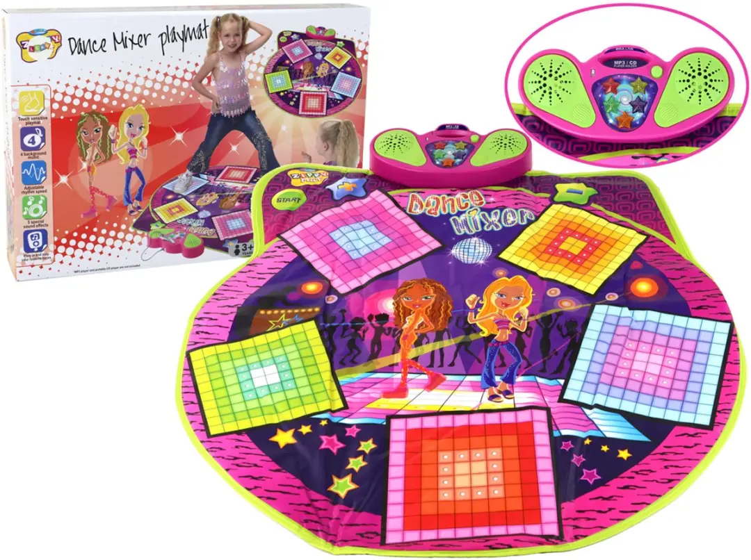 Dansmat voor kinderen, werkt op batterijen, lichtgeluiden voor dans, 91 cm x 93