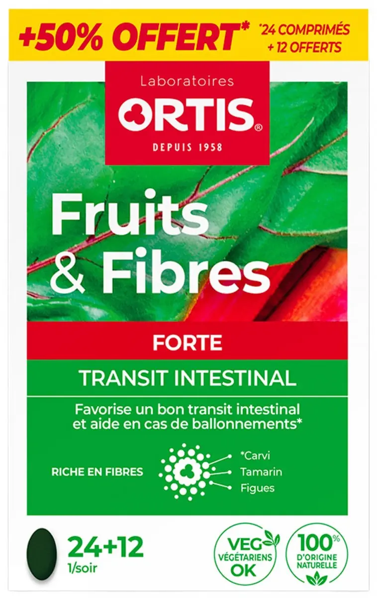 Ortis Fruits & Fibres Forte Darmtransit 36 Tabletten waarvan 12 Gratis