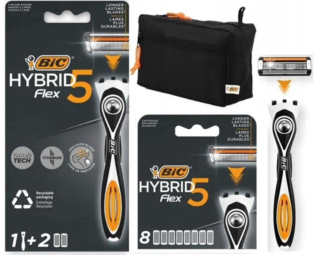 BIC Hybrid 5 Flex Scheermes Set met 10 Navullingen & Toilettas