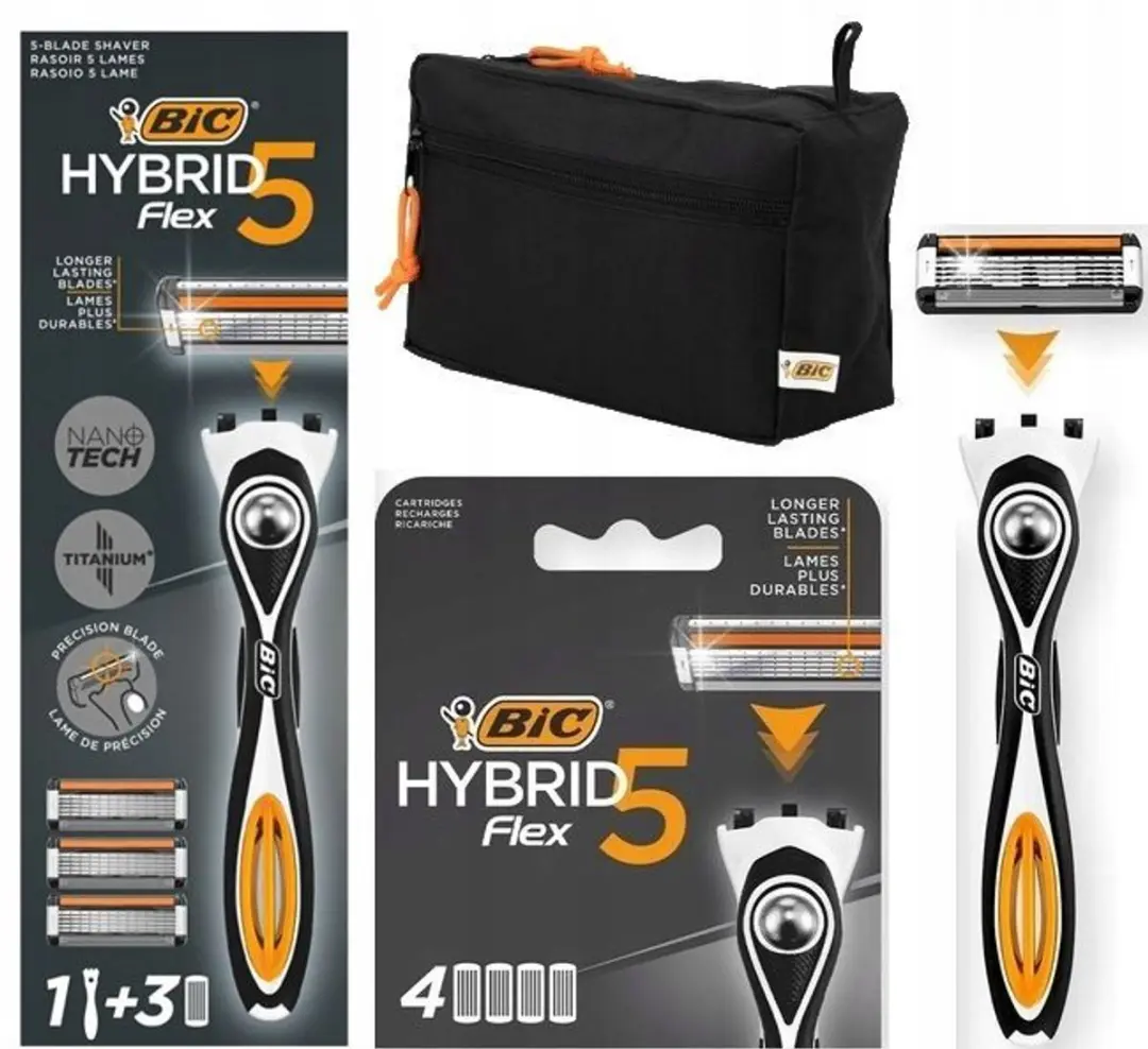 BIC Hybrid 5 Flex Scheermes Set Heren + 7 Mesjes + Toiletzak
