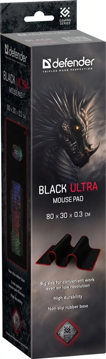 Defender Gaming Black Ultra Pad 800x300x3mm - Transparent - afbeelding 2 van 6