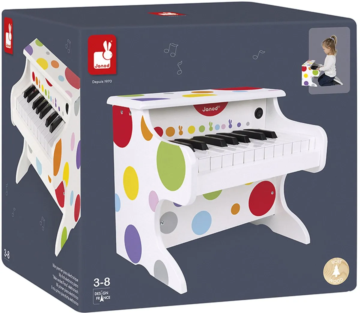 Janod Confetti Elektronische Houten Piano - Multikleur