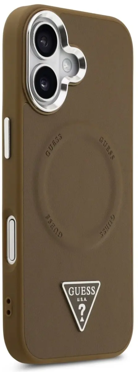GUESS Triangle Logo Back Case Eco-Leather - iPhone 17 - Bruin