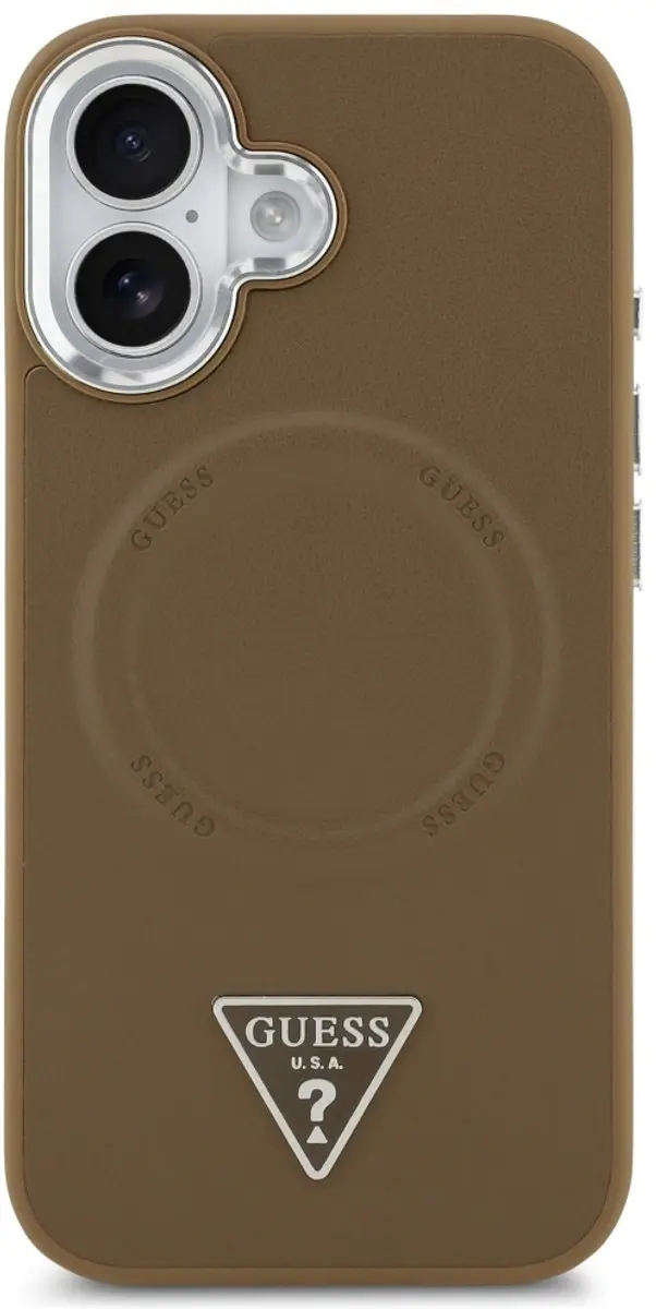 GUESS Triangle Logo Back Case Eco-Leather - iPhone 17 - Bruin