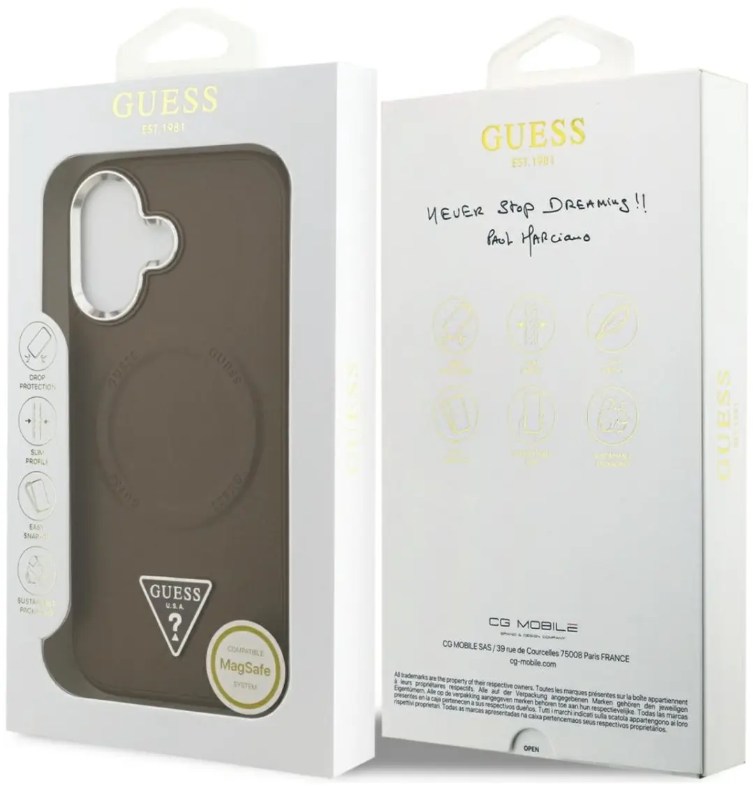 GUESS Triangle Logo Back Case Eco-Leather - iPhone 17 - Bruin