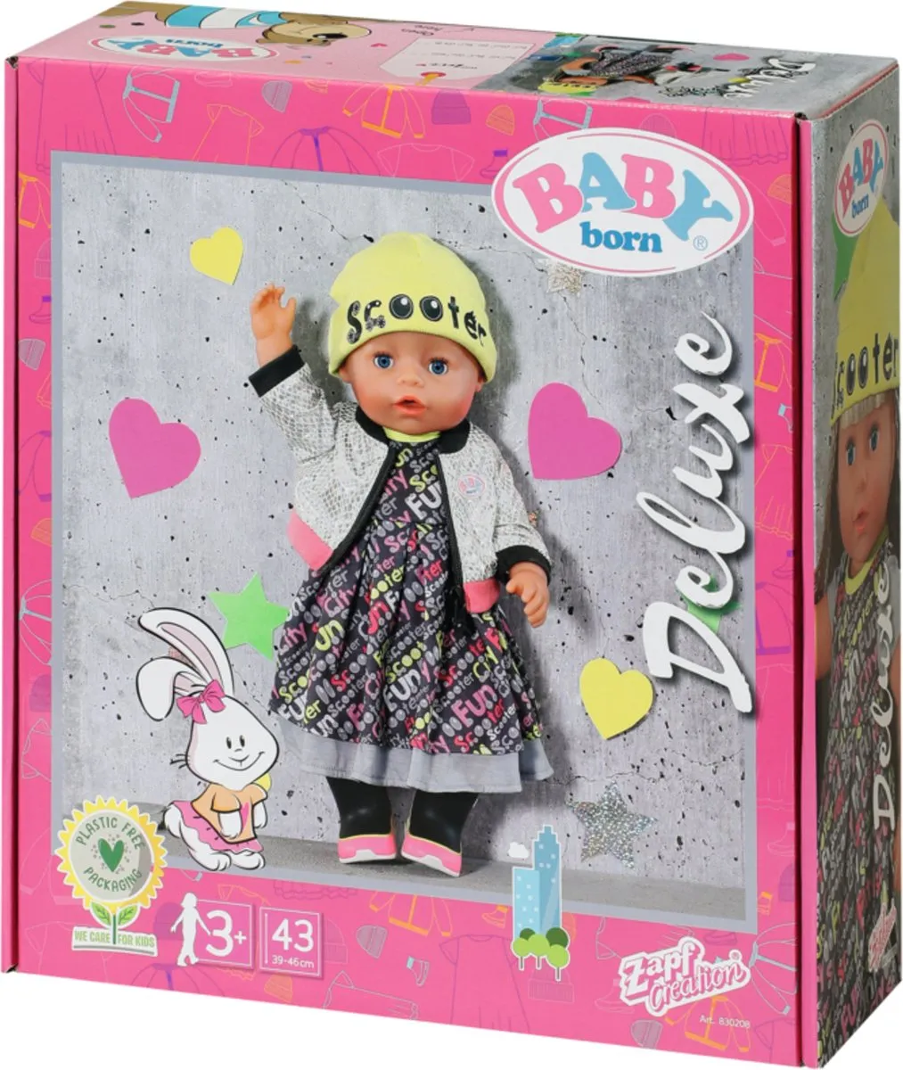 Baby Born City Deluxe Style 43cm Pop - Jurk Laarzen Muts Multicolor - afbeelding 6 van 6