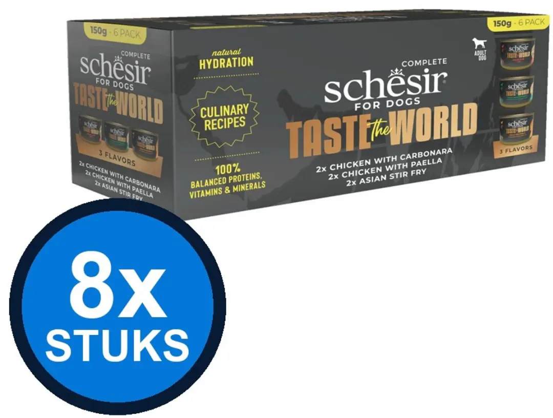 8x Schesir Taste The World hond blik variety pack 6x150gr