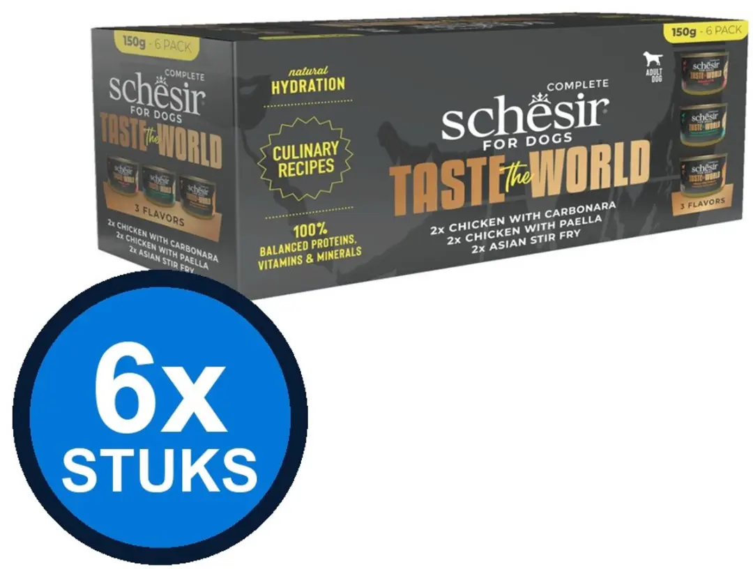 6x Schesir Taste The World hond blik variety pack 6x150gr