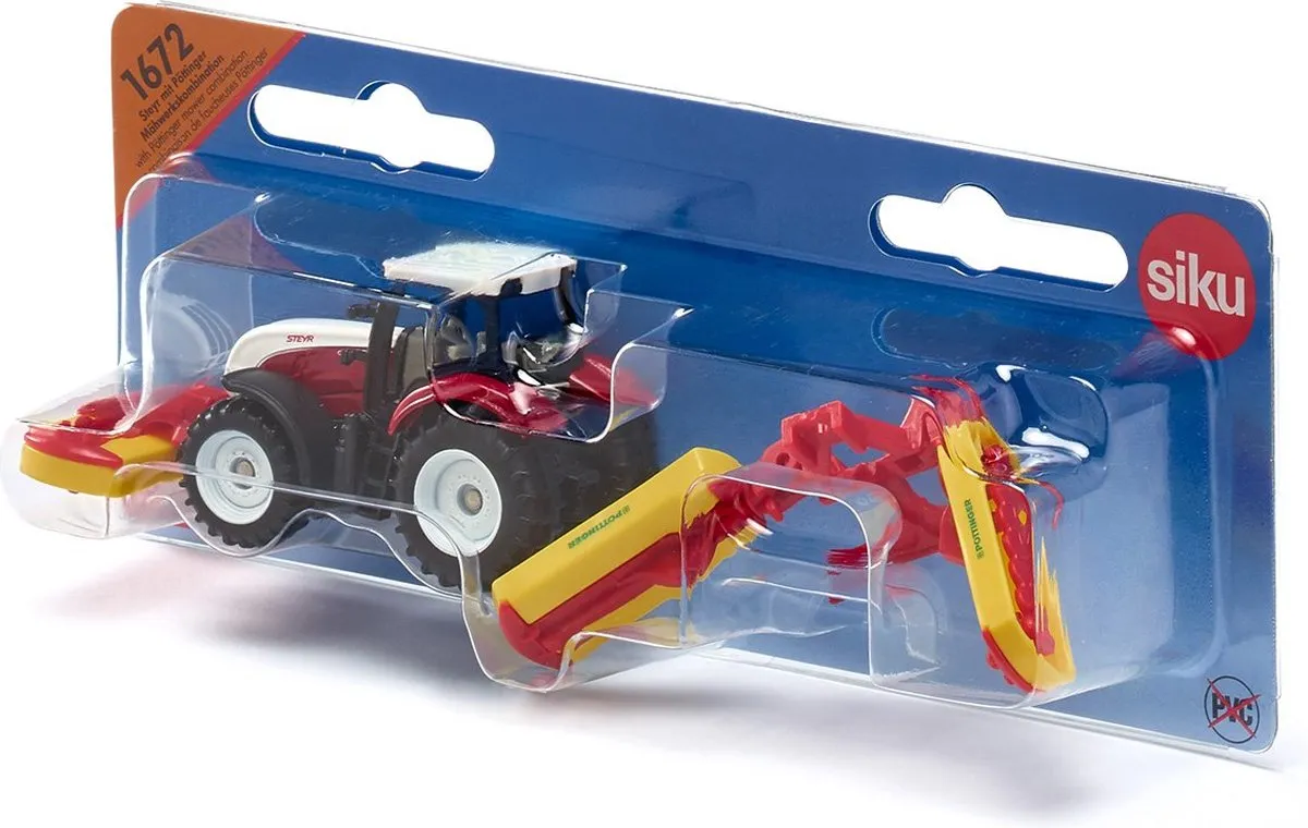 SIKU 1672 Steyr-tractor met Pöttinger-maaidorser - Rood/wit/geel