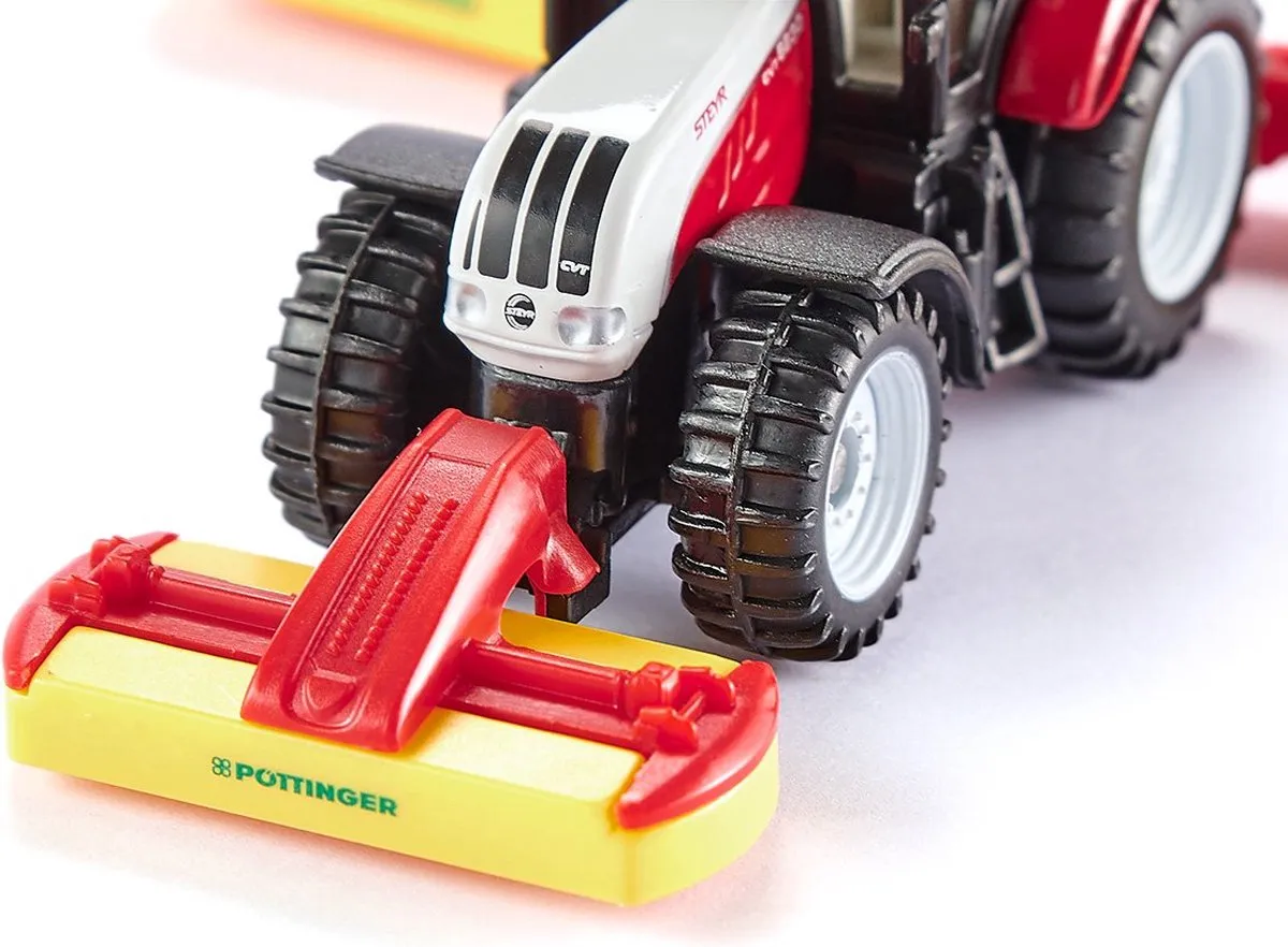 SIKU 1672 Steyr-tractor met Pöttinger-maaidorser - Rood/wit/geel
